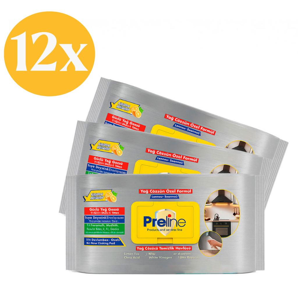 Preline Ontvettingsdoekjes – 12 Pack (1200 Stuks) | Voor Keuken, Oven & Afzuigkap