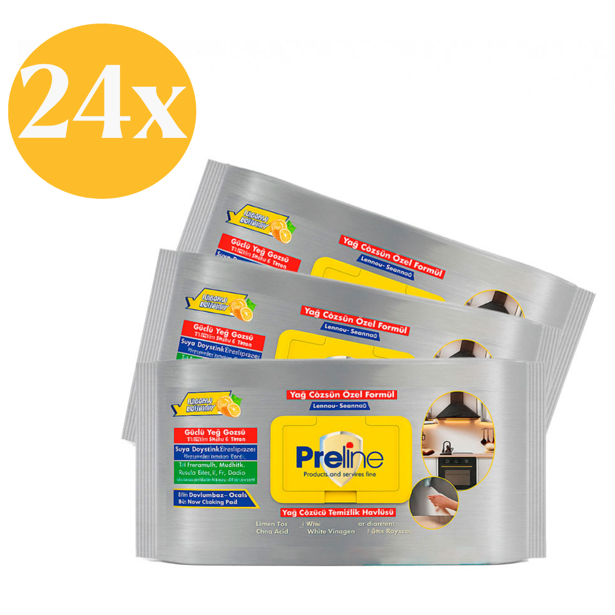 Preline Ontvettingsdoekjes – 24 Pack (2400 Stuks) | Voor Keuken, Oven & Afzuigkap