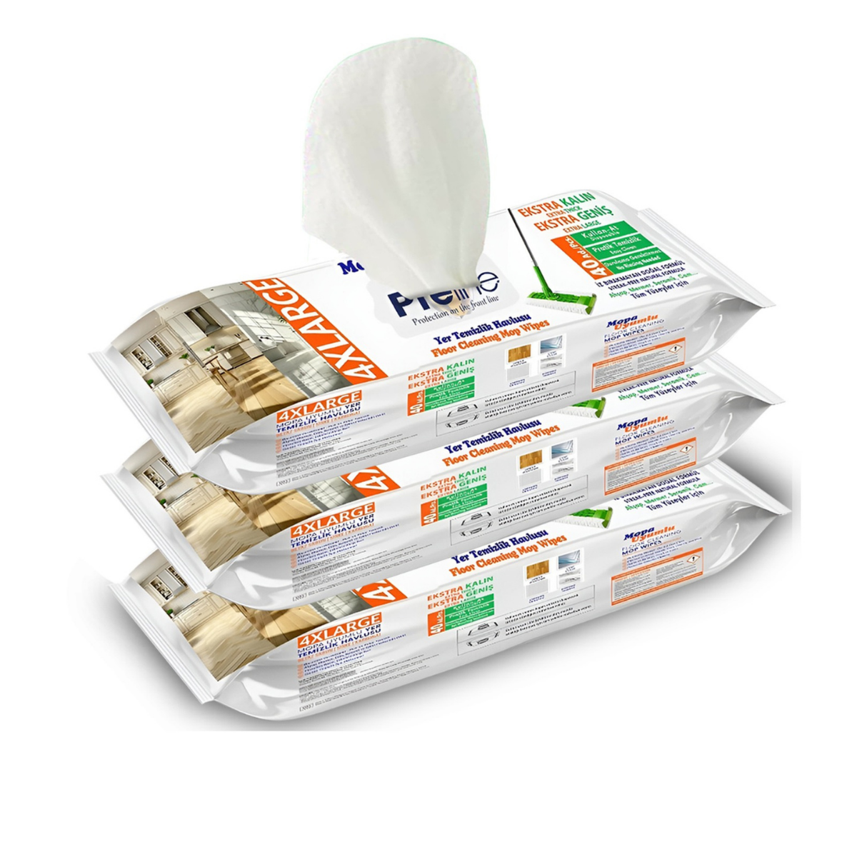 Preline Vloerdoekjes – Vochtige Reinigingsdoekjes met Witte Zeepgeur -3 Pack (120 Stuks)