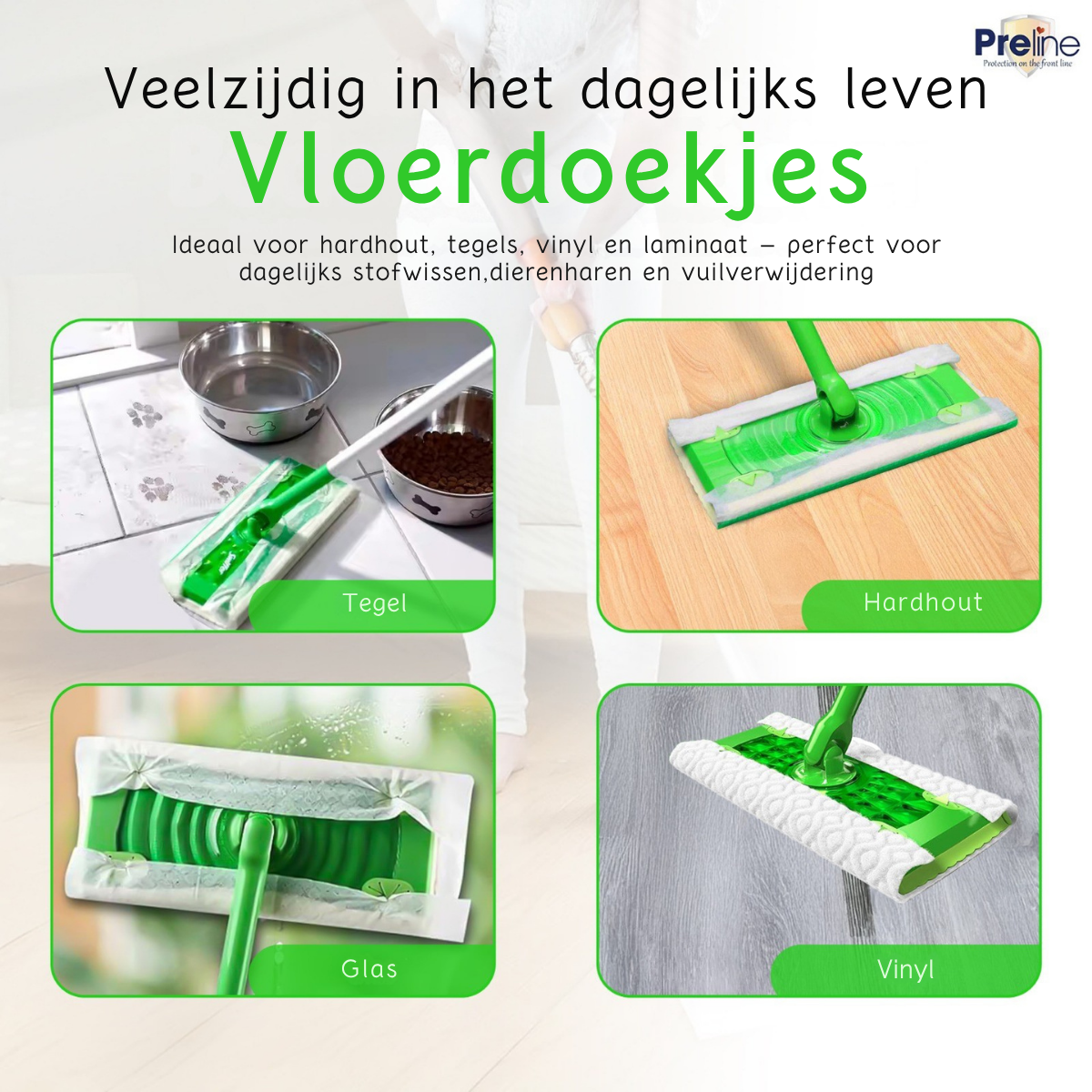 Preline Vloerdoekjes – Vochtige Reinigingsdoekjes met Witte Zeepgeur -12 Pack (480 Stuks)