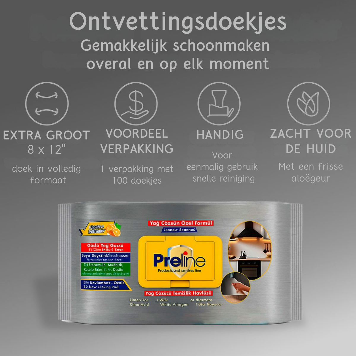 Preline Ontvettingsdoekjes – 6 Pack (600 Stuks) | Voor Keuken, Oven & Afzuigkap