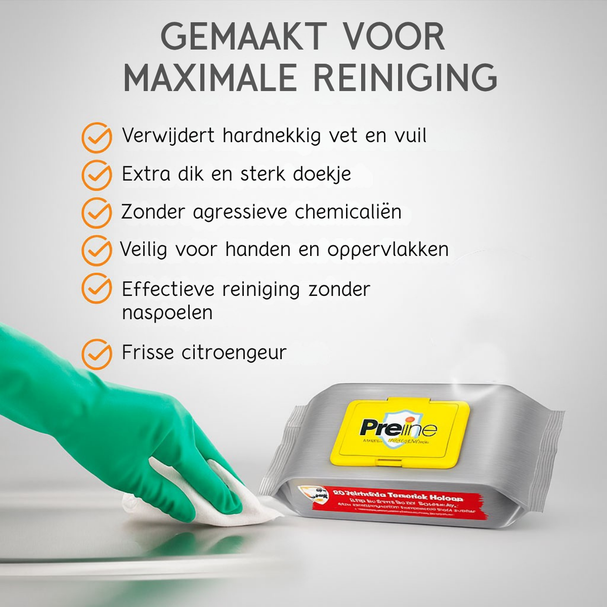 Preline Ontvettingsdoekjes – 24 Pack (2400 Stuks) | Voor Keuken, Oven & Afzuigkap