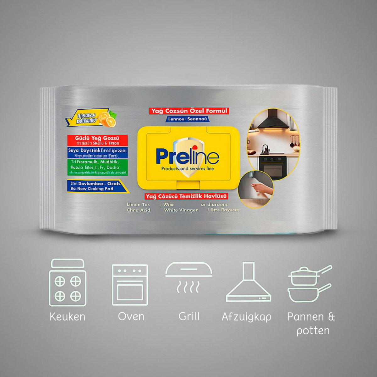 Preline Ontvettingsdoekjes – 24 Pack (2400 Stuks) | Voor Keuken, Oven & Afzuigkap